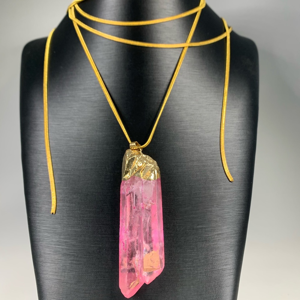 Rose Quartz gold necklace